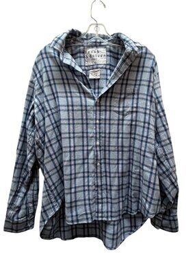 FRANK & EILEEN Button Down Top Blouse Plaid Check Blue L
